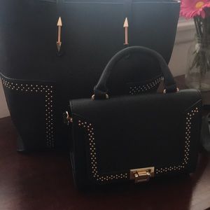 Black tote with small crossbody